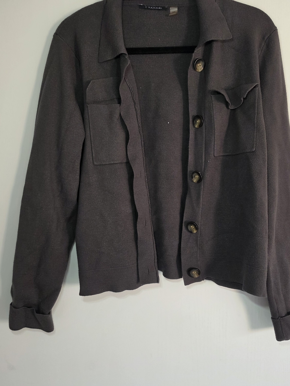 Tahari Dark Charcoal Button Front Cardigan Jacket